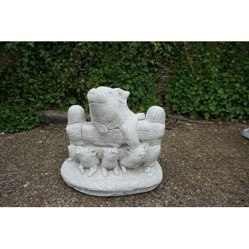 716 - Garden Statuary-Cast Concrete Pigs (37cm)