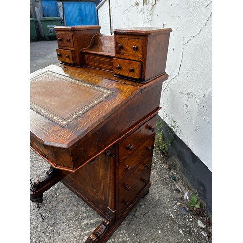 10C - Victorian Inlaid Burr Walnut Davenport Desk c.1870