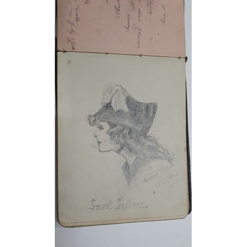 95 - Vintage Autograph book containing a selection of interesting antique pen & Ink sketches /drawings by... 