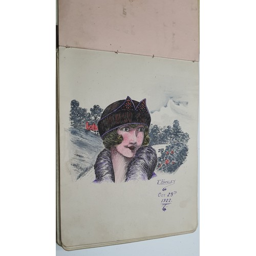 95 - Vintage Autograph book containing a selection of interesting antique pen & Ink sketches /drawings by... 