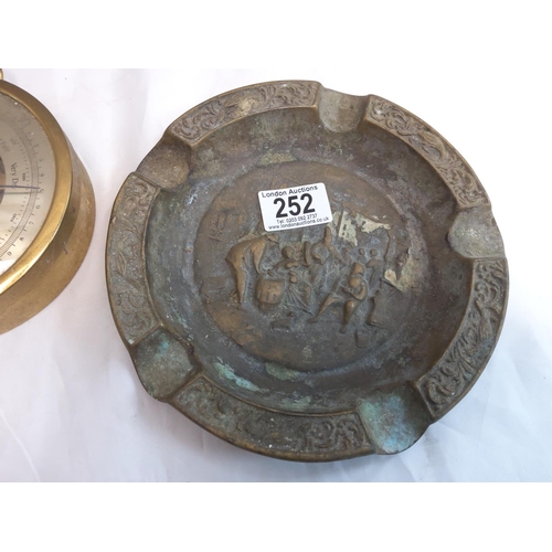 195 - Old Brass Ashtray and a Brass Barometer