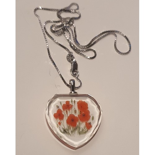 87 - Poppy heart pendant on a 925 silver chain