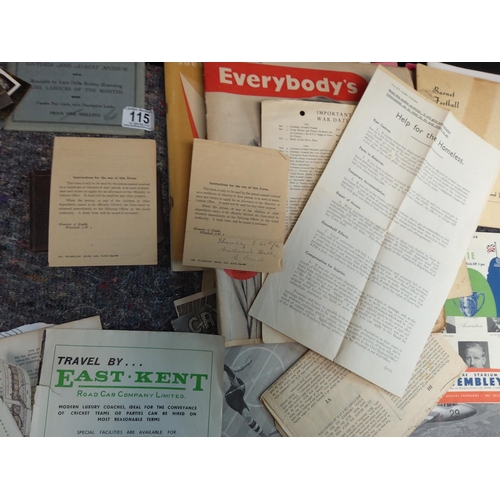 115 - Lot of Assorted Ephemera 1940s/50s incl. Programmes, Cunard Line, Football etc Including Crystal Pal... 