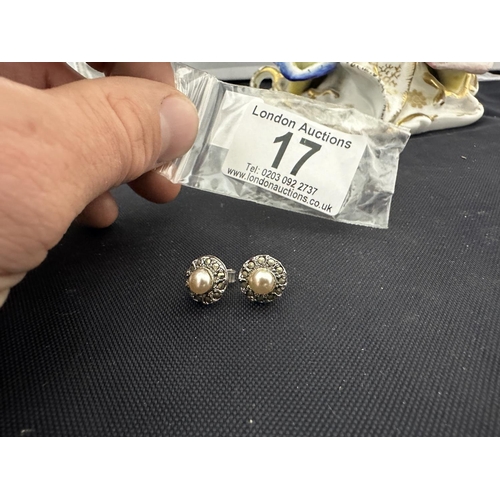 17 - Pair of White Metal and Pearl Earrings