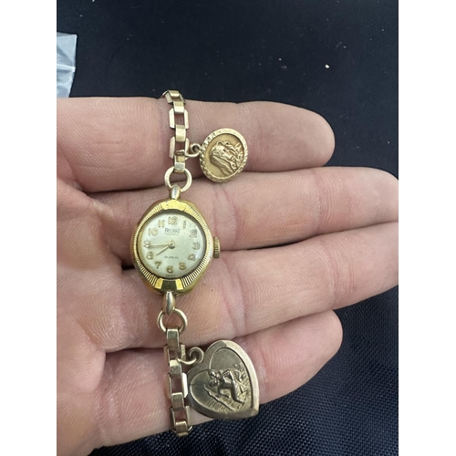 32 - Precimax Ladies Wristwatch on Rolled Gold Strap with Two 9ct Gold Medals