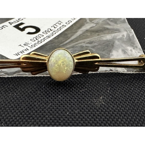 5 - Payton Pepper and Sons 9ct Gold & Opal Bar Brooch (4.8g)