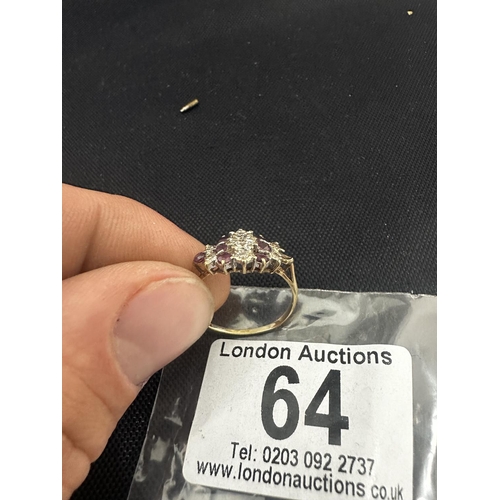 64 - 9ct Gold Ruby & Diamond Ring (2.1g)