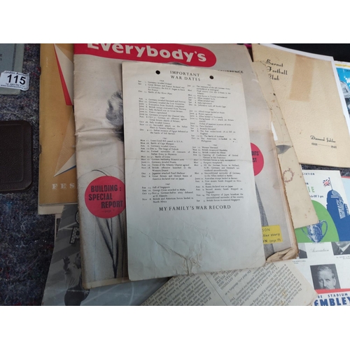 115 - Lot of Assorted Ephemera 1940s/50s incl. Programmes, Cunard Line, Football etc Including Crystal Pal... 