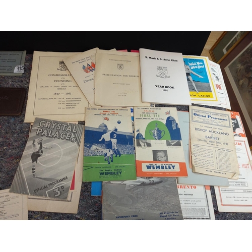 115 - Lot of Assorted Ephemera 1940s/50s incl. Programmes, Cunard Line, Football etc Including Crystal Pal... 