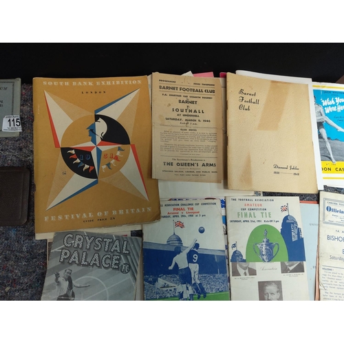 115 - Lot of Assorted Ephemera 1940s/50s incl. Programmes, Cunard Line, Football etc Including Crystal Pal... 