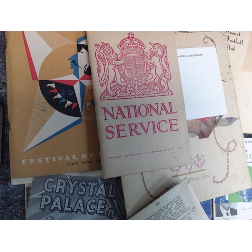 115 - Lot of Assorted Ephemera 1940s/50s incl. Programmes, Cunard Line, Football etc Including Crystal Pal... 