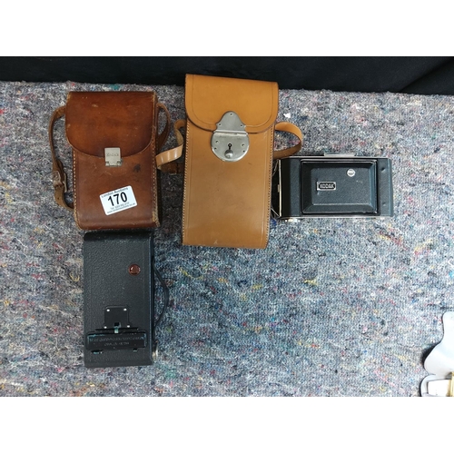 170 - Kodak No 2 Folding Brownie Camera in Leather Case & 1 Other Kodak Folding Camera in a Case