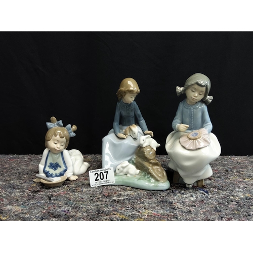 207 - Nao Figurine-A Girl Sitting with Bunny Rabbits