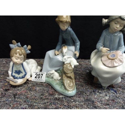 207 - Nao Figurine-A Girl Sitting with Bunny Rabbits