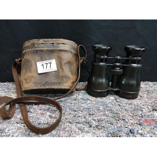 177 - Early 20th Century British Military Regulation Binoculars dated 1906 in Original Leather Case