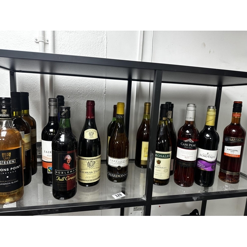 329 - Good Shelf of Assorted Bottles of Wines, Sherry etc