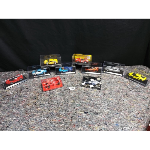 185 - Lot of 10 Diecast Super Cars & Formula One Cars-all in display Cases