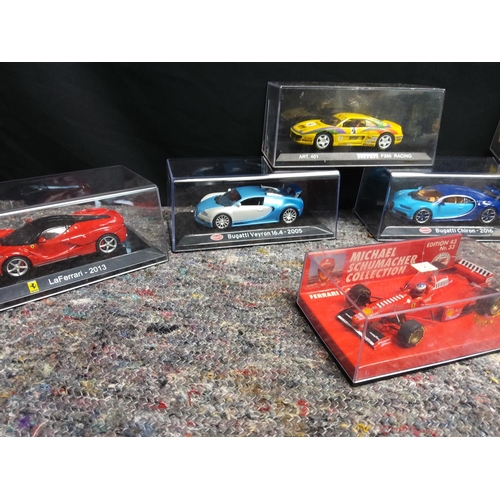 185 - Lot of 10 Diecast Super Cars & Formula One Cars-all in display Cases