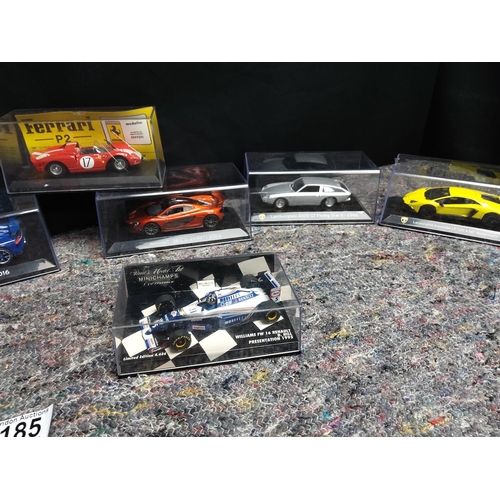 185 - Lot of 10 Diecast Super Cars & Formula One Cars-all in display Cases