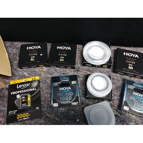 395 - New & Boxed Photography Lot-Assorted Hoya Filters etc plus 2 32gb Memory Cards