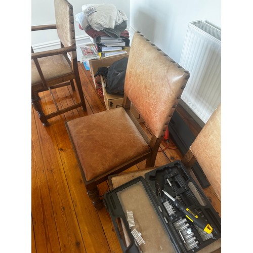 484 - Bespoke Made Reclaimed Plank Table on Wrought Iron Frame with 8 Antique Dining Chairs upholstered in... 