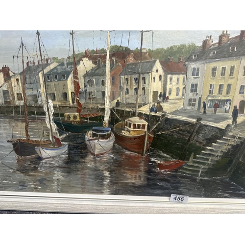 456 - Margaret Butt Oil on Board Harbour Scene (66cm x 46cm)