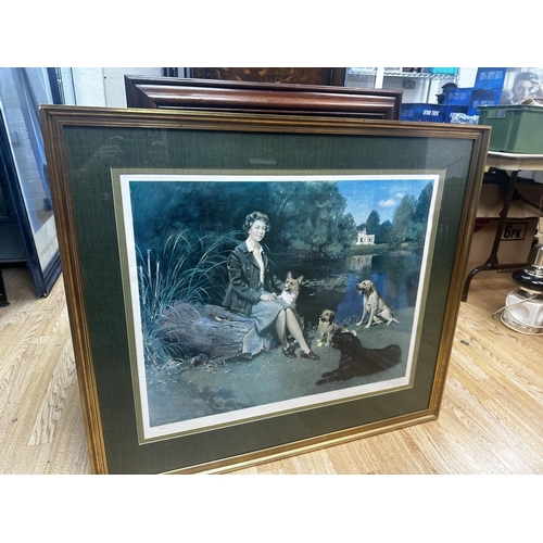 650 - Signed Terence Cuneo Print-The Queen with Her Dogs