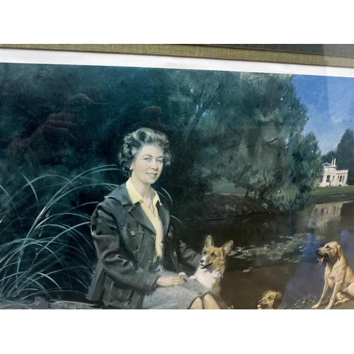 650 - Signed Terence Cuneo Print-The Queen with Her Dogs