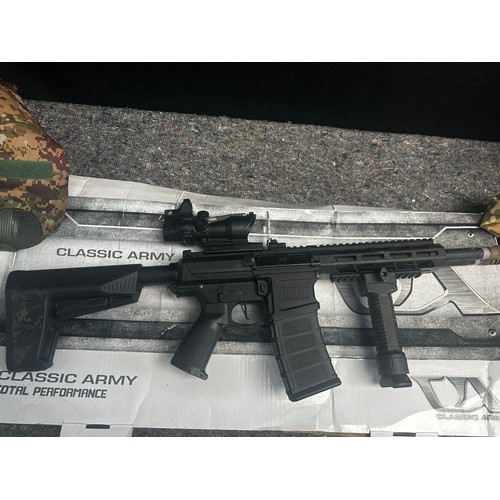 489 - Classic Army Nemesis DT-4 Airsoft Gun Boxed with Foregrip, Sight and Sight Protector. Complete with ... 