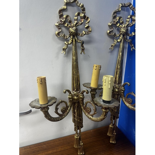 510A - Pair of Vintage Heavy Brass Wall Sconces