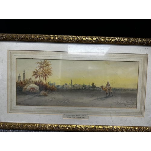 633 - Victorian Watercolor Painting titled Encamped Near Cairo-Anton Rogers (Framed 76cm x 43cm)