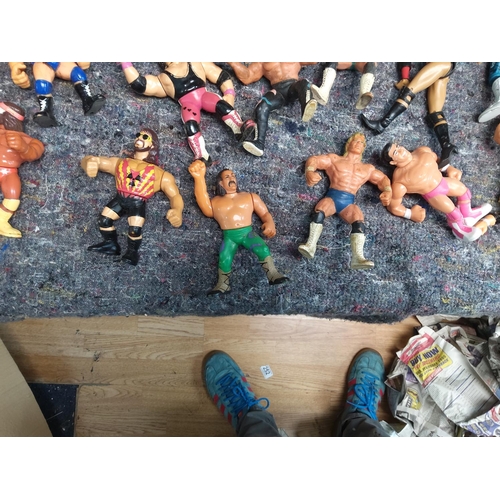 412 - Large Lot of Retro Wrestling Figures  Rings etc