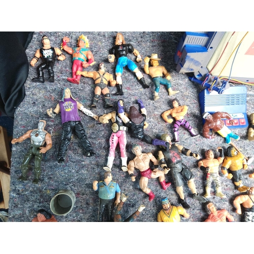 412 - Large Lot of Retro Wrestling Figures  Rings etc