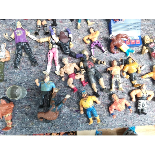 412 - Large Lot of Retro Wrestling Figures  Rings etc