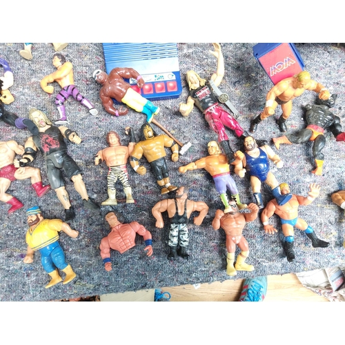 412 - Large Lot of Retro Wrestling Figures  Rings etc