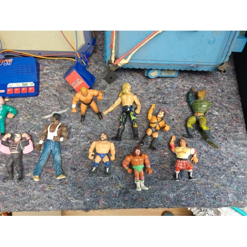 412 - Large Lot of Retro Wrestling Figures  Rings etc