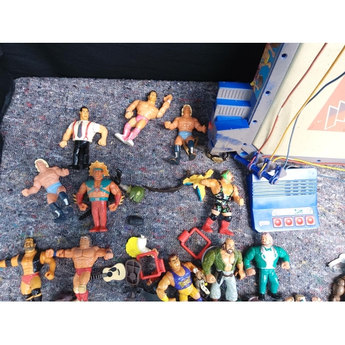 412 - Large Lot of Retro Wrestling Figures  Rings etc