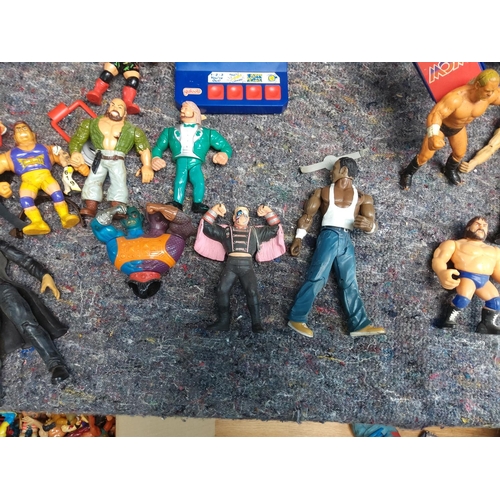 412 - Large Lot of Retro Wrestling Figures  Rings etc