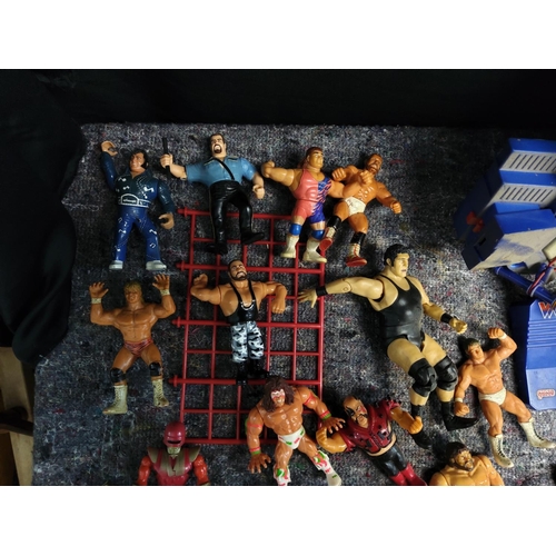 412 - Large Lot of Retro Wrestling Figures  Rings etc