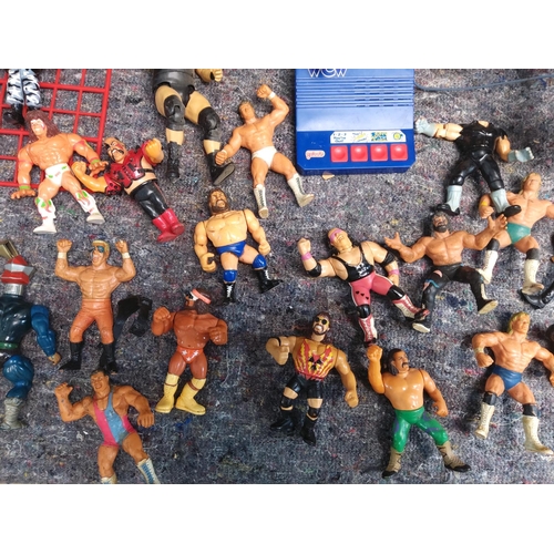 412 - Large Lot of Retro Wrestling Figures  Rings etc