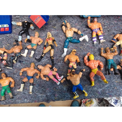 412 - Large Lot of Retro Wrestling Figures  Rings etc