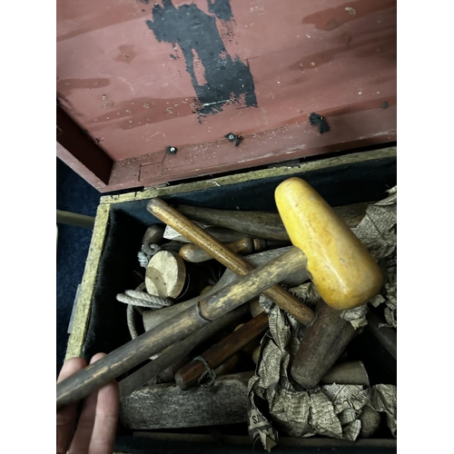 407D - Old Wooden Military Style Trunk containing a Quantity of Vintage Lead Bending Tools etc