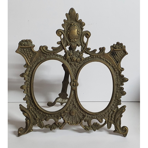 6 - Antique brass double oval photo frame