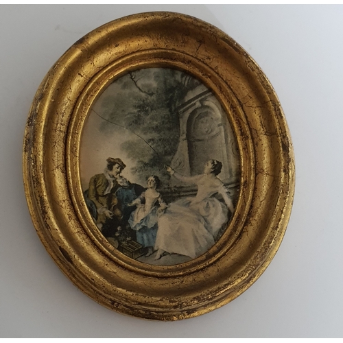 7 - Antique Oval Gilt Wood frame - on silk