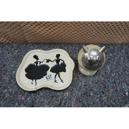 637 - Burleigh Ware silhouette plate and retro metal ashtray.