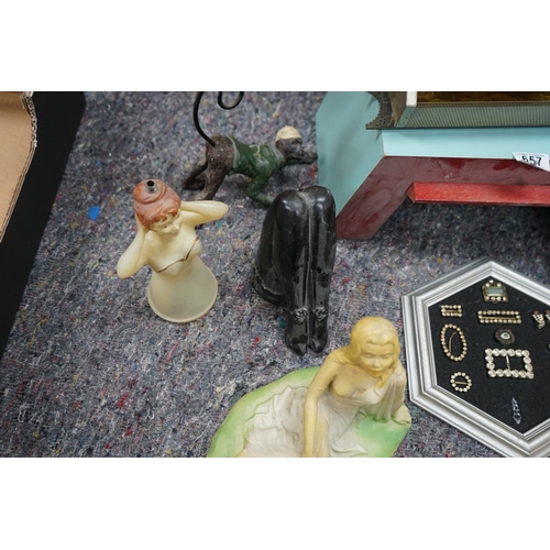 657 - Interesting Mixed Lot to Include Lamp, Vintage Moneyboxes, Lightcraft of California 1960s Light Fitt... 