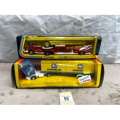 55 - Corgi American Lafrance Aerial Rescue Truck & 1108 Ford Michelin Truck