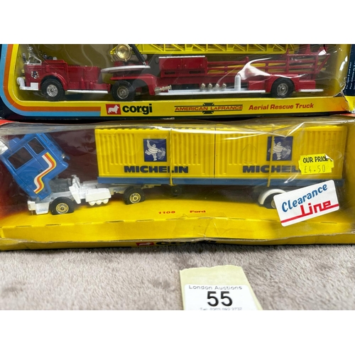 55 - Corgi American Lafrance Aerial Rescue Truck & 1108 Ford Michelin Truck