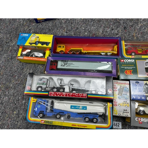 682 - Good Collection of Mint & Boxed Cars and Vehicles incl. Corgi, Maisto, Harrods etc