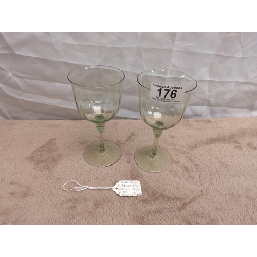 176 - Pair of 1930s Whitefriars Ribbed Claret Glasses